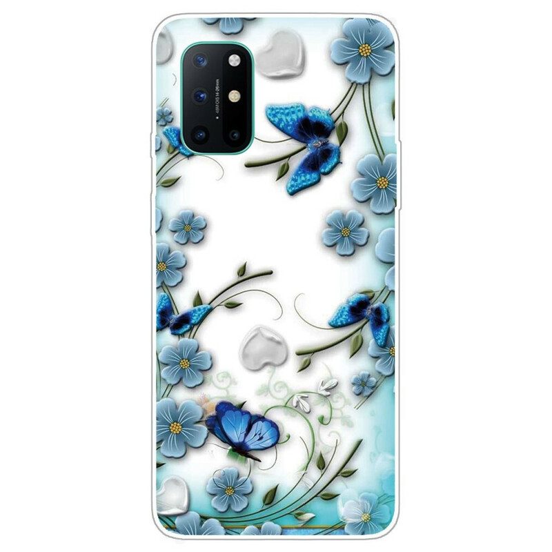 Skal För OnePlus 8T Retro Fjärilar Och Blommor Sömlösa