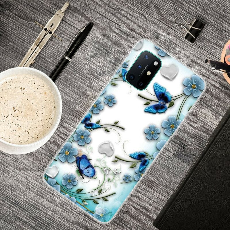 Skal För OnePlus 8T Retro Fjärilar Och Blommor Sömlösa