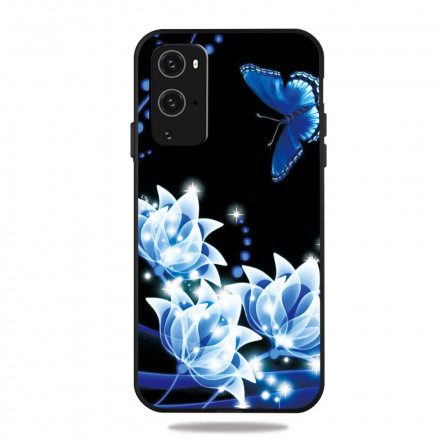 Skal För OnePlus 9 Pro Fjäril Och Blå Blommor