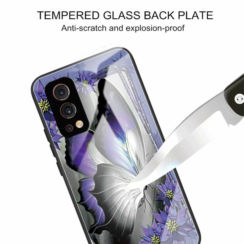 Skal För OnePlus Nord 2 5G Lila Fjärilshärdat Glas