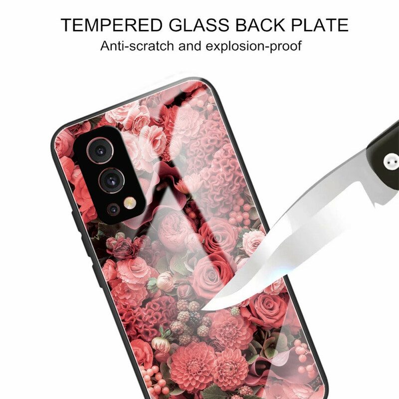 Skal För OnePlus Nord 2 5G Rosa Blommor I Härdat Glas