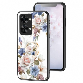 Skal För OnePlus Nord 2T 5G Härdat Glas Blommor Ring Diamanter