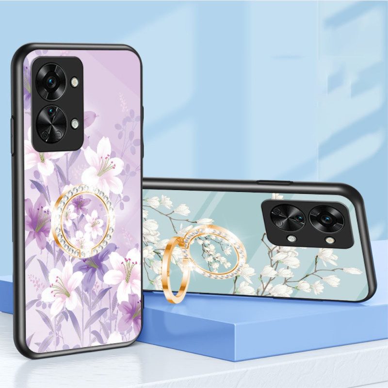 Skal För OnePlus Nord 2T 5G Härdat Glas Blommor Ring Diamanter