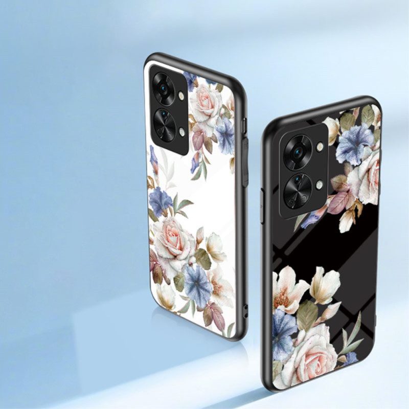 Skal För OnePlus Nord 2T 5G Härdat Glas Blommor Ring Diamanter