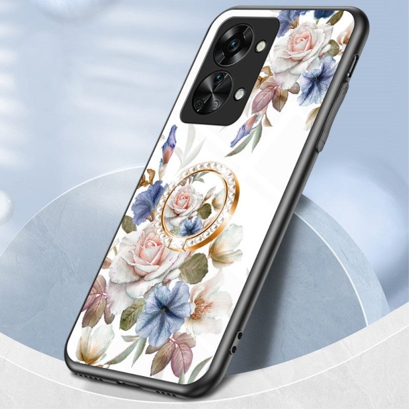 Skal För OnePlus Nord 2T 5G Härdat Glas Blommor Ring Diamanter