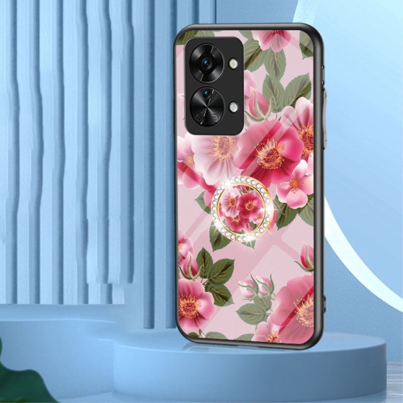 Skal För OnePlus Nord 2T 5G Härdat Glas Blommor Ring Diamanter