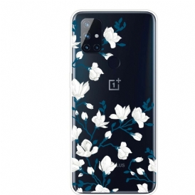 Skal För OnePlus Nord N10 Vita Blommor