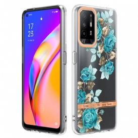 Skal För Oppo A94 5G Transparenta Blå Blommor