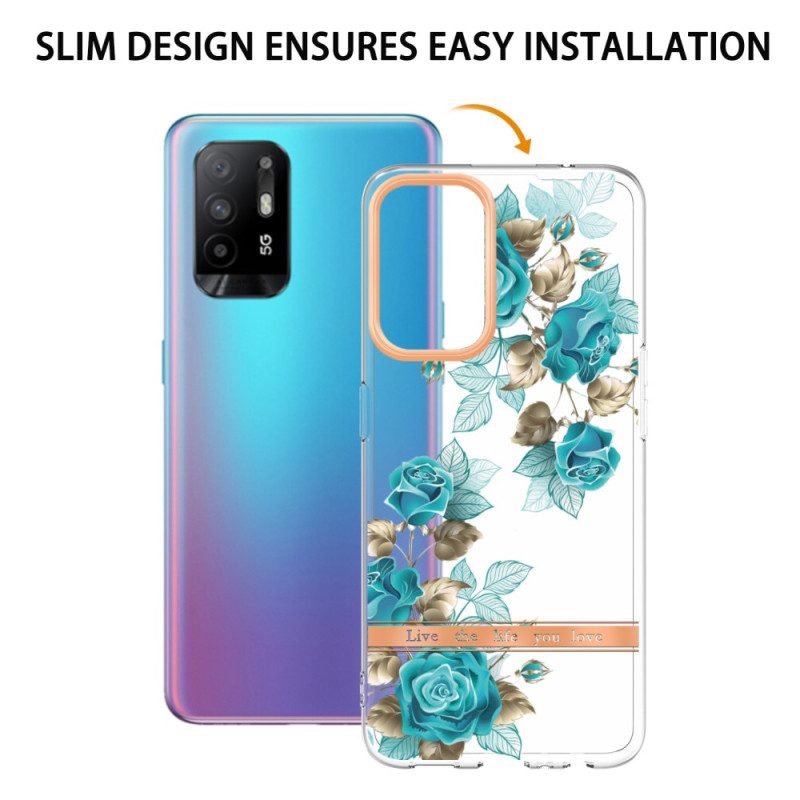 Skal För Oppo A94 5G Transparenta Blå Blommor