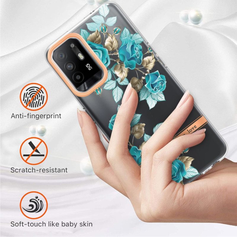 Skal För Oppo A94 5G Transparenta Blå Blommor