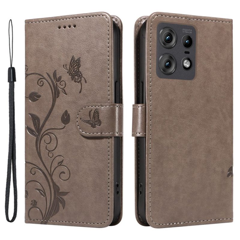 Fodral För Motorola Edge 50 Pro Fjärilar Och Blommor