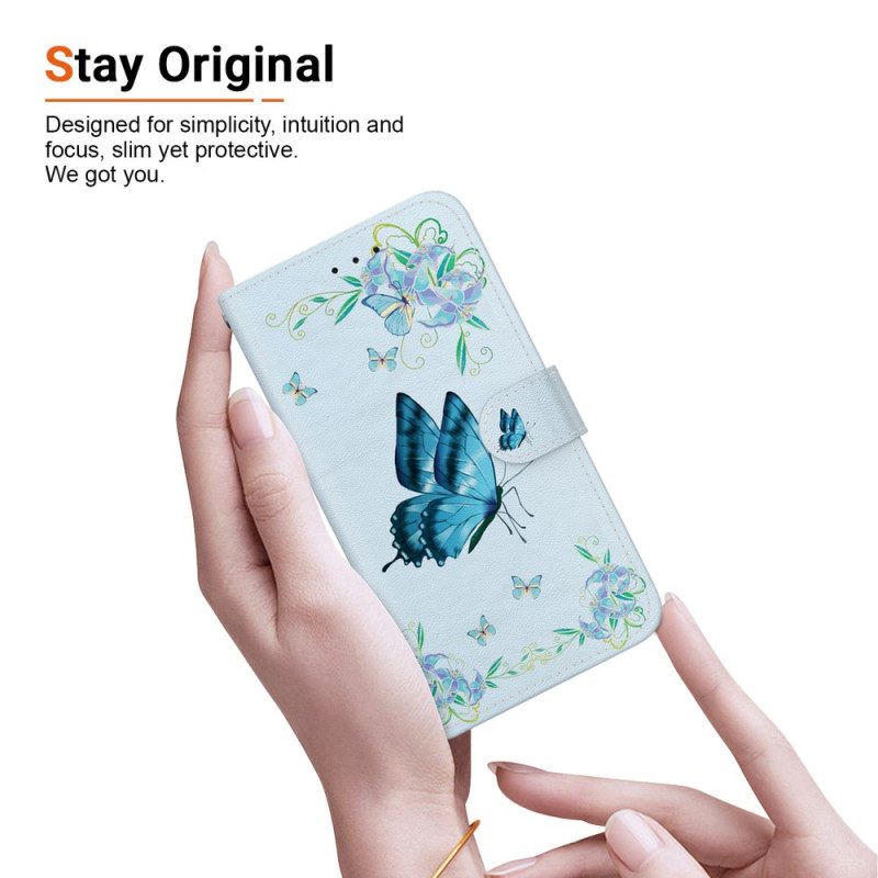Fodral För Oneplus Nord 5 Blå Fjäril Och Blomma