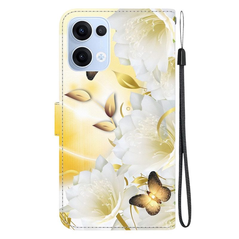 Fodral För Oppo Reno 13 5g Guldfjärilar Och Vita Blommor