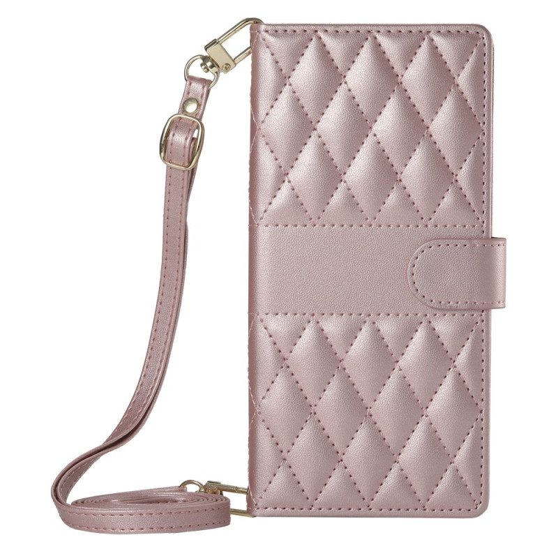 Fodral För Realme 14 Pro 5g Quiltad Design Med Rem Och Axelrem