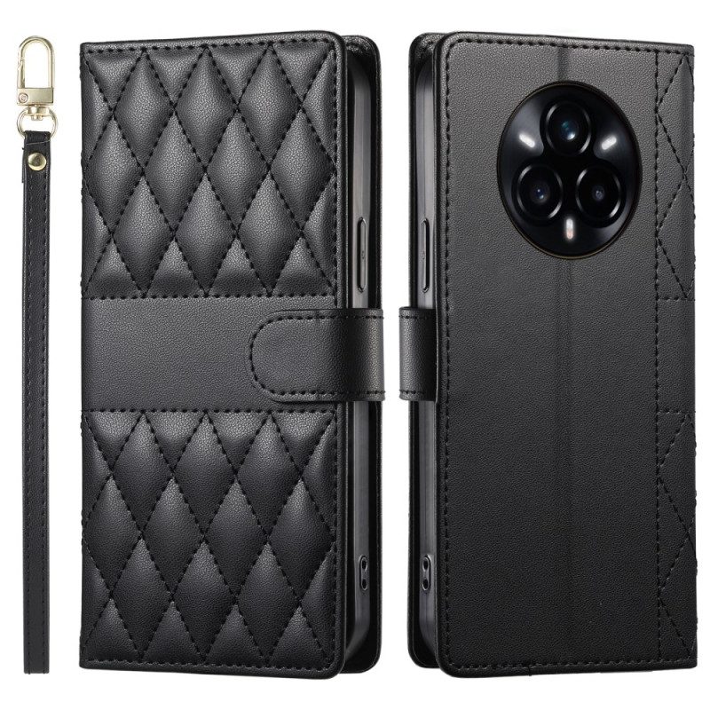 Fodral För Realme 14 Pro 5g Quiltad Design Med Rem Och Axelrem