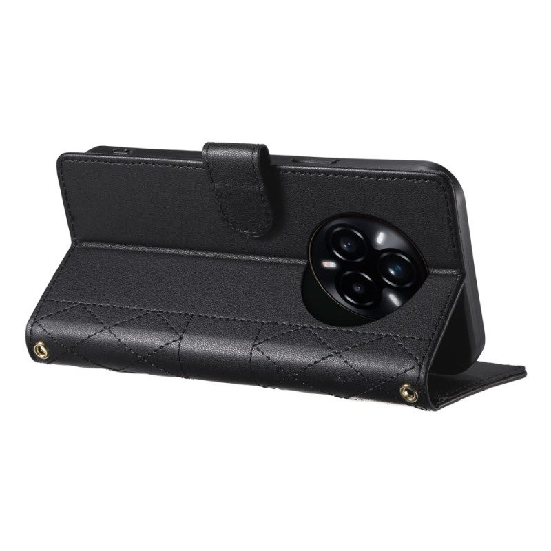 Fodral För Realme 14 Pro 5g Quiltad Design Med Rem Och Axelrem