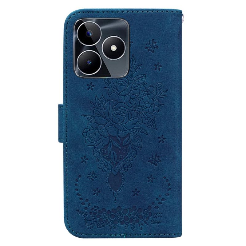 Fodral För Realme C53 Ros- Och Fjärilsmönster