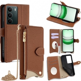 Fodral För Realme C71 Tvåfärgad Plånbok Med Spegel Och Axelrem