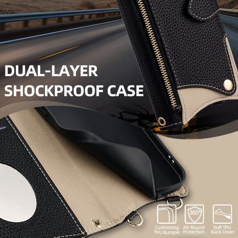 Fodral För Realme C71 Tvåfärgad Plånbok Med Spegel Och Axelrem