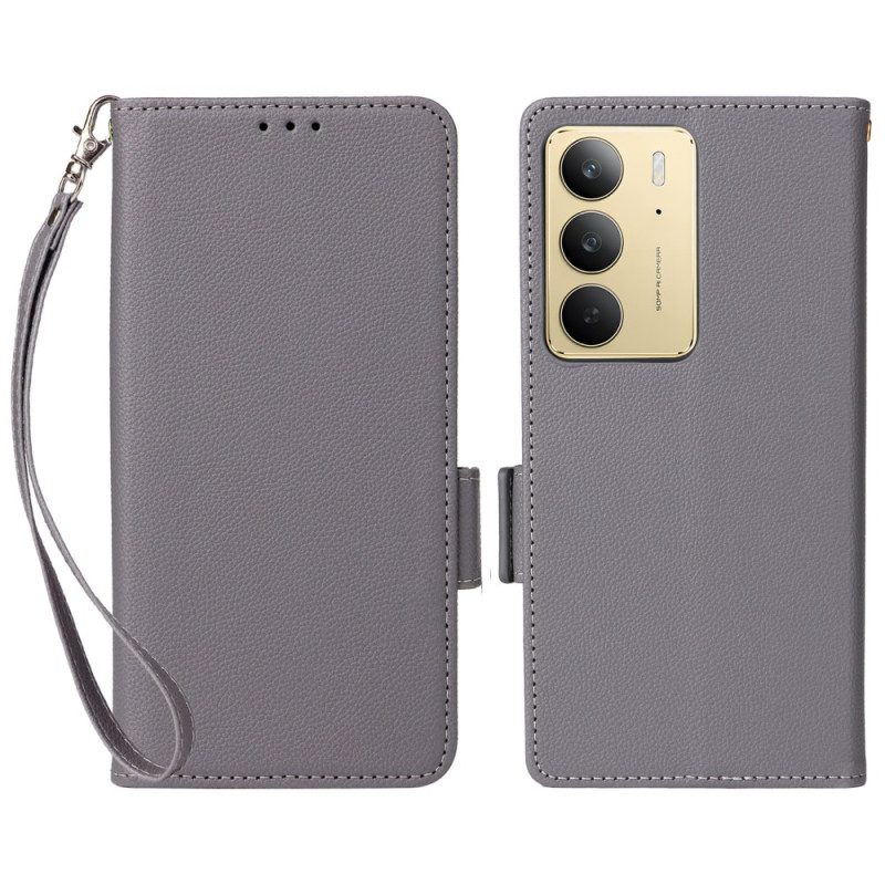 Fodral För Realme C75 Litchi-konstläder Med Rem