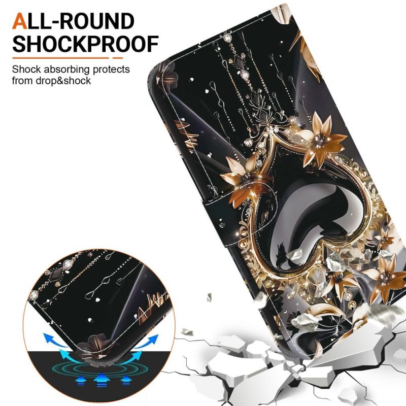 Fodral För Sony Xperia 10 Vii Svart Och Guld Hjärta