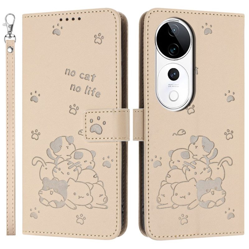 Fodral För Vivo V40 5g Kattmönster Med Rem