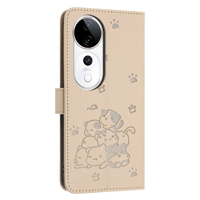 Fodral För Vivo V40 5g Kattmönster Med Rem