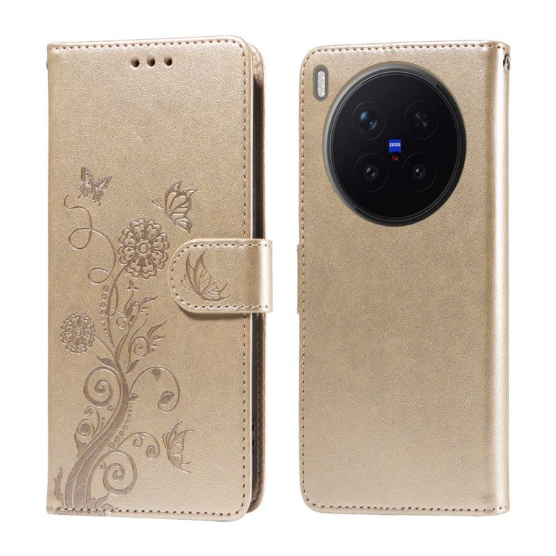 Fodral För Vivo X300 Pro Blommigt Fjärilsmönster