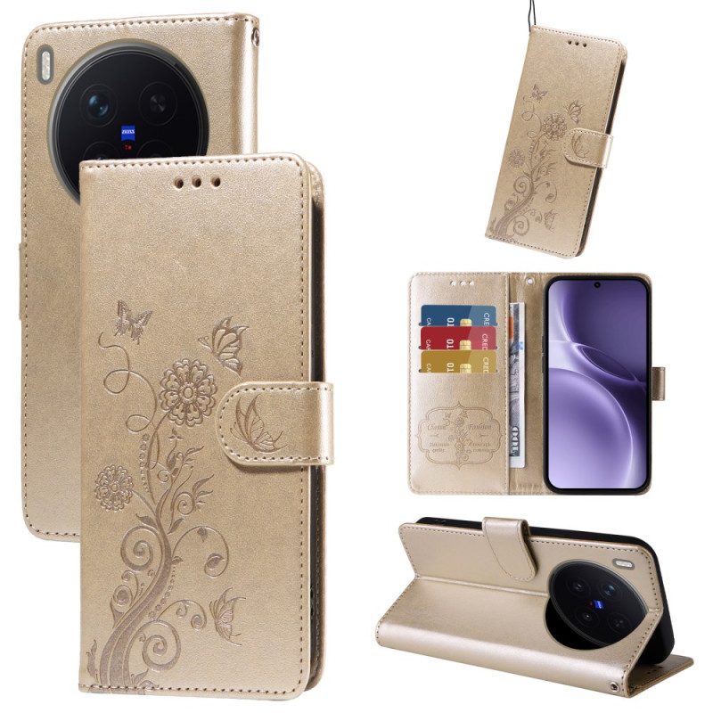 Fodral För Vivo X300 Pro Blommigt Fjärilsmönster