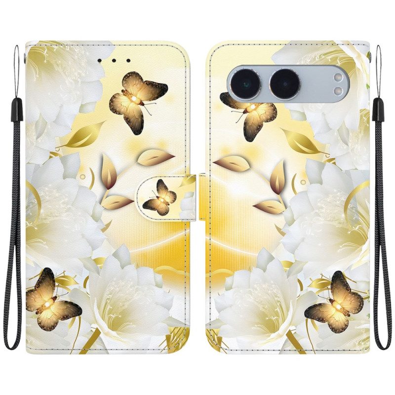 Fodral Oneplus Nord 4 Guldfärgade Fjärilar Och Spetsblommor