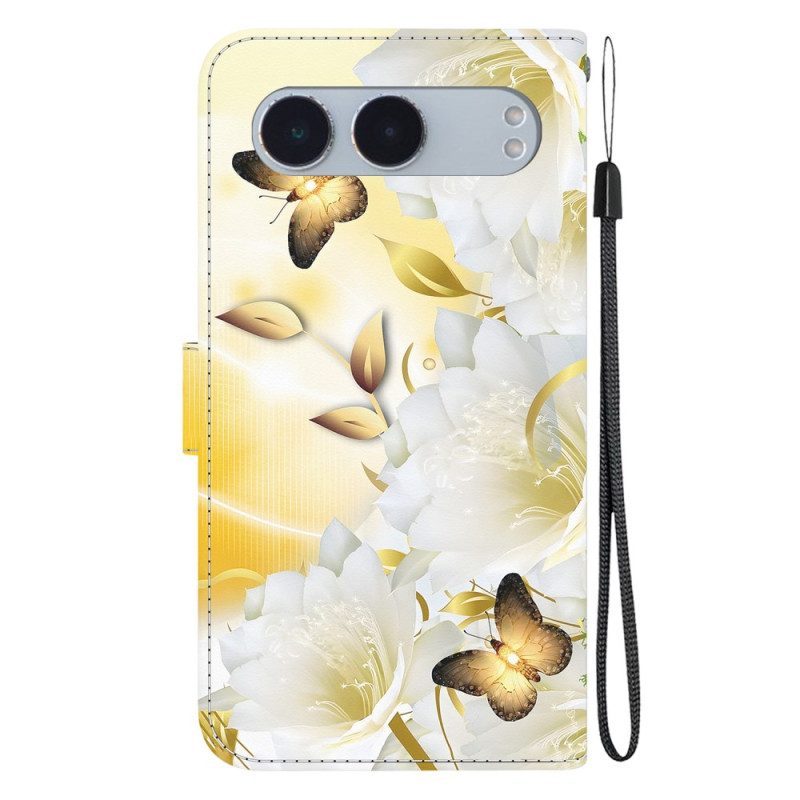 Fodral Oneplus Nord 4 Guldfärgade Fjärilar Och Spetsblommor