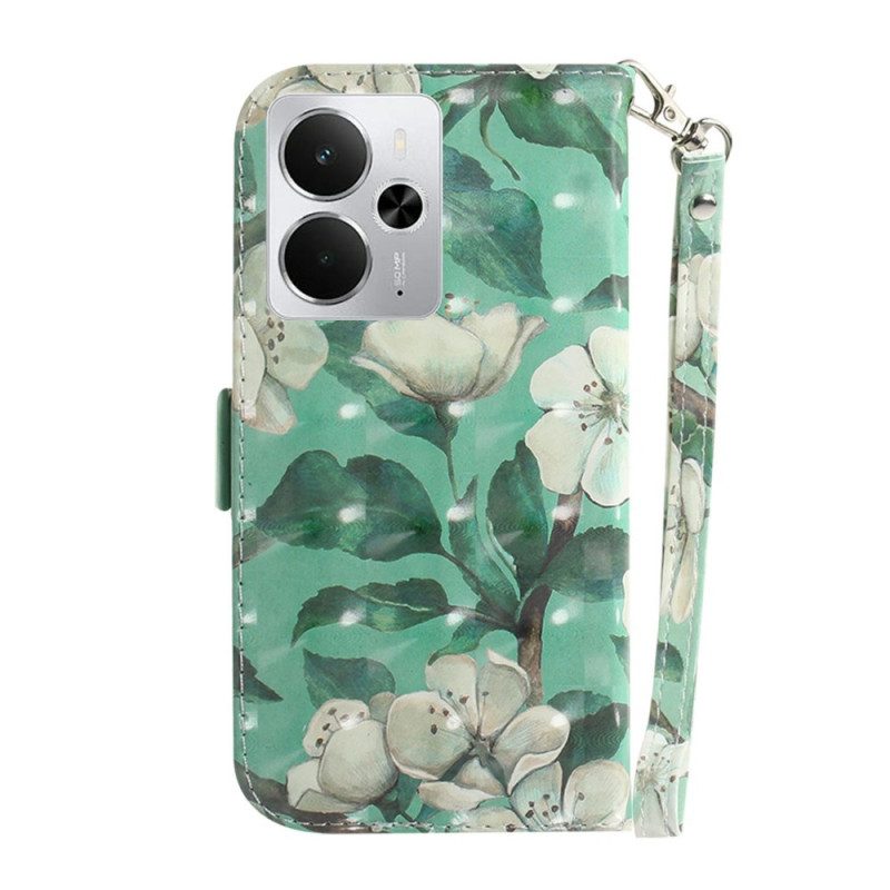 Fodral Realme 14 5g Vita Blommor Med Snodd