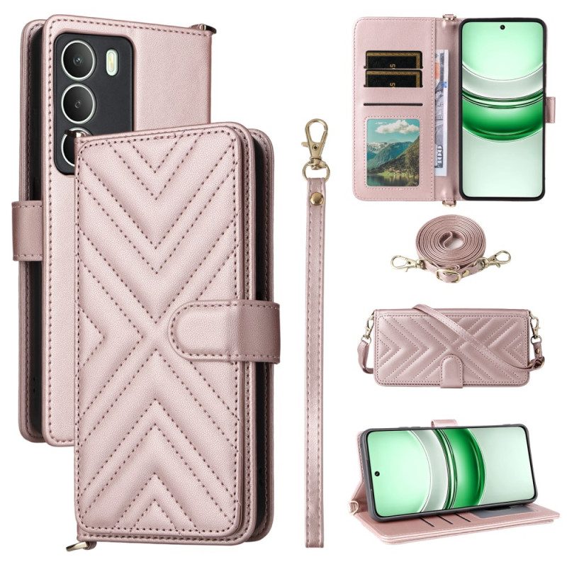 Fodral Realme 14x 5g Quiltad Med Rem Och Axelrem