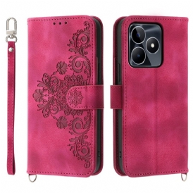 Fodral Realme C53 Blommigt Mönster Med Rem Och Axelrem