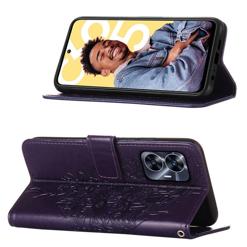 Fodral Realme C55 Plånbok Med Blommigt Fjärilsmönster