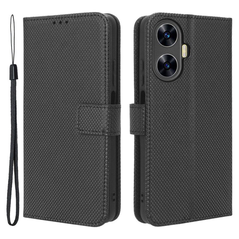 Fodral Realme C55 Plånbok Med Texturerad Rem