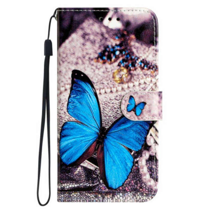 Folio-fodral Moto G73 5G Med Kedjar Precious Blue Butterfly Med Rem