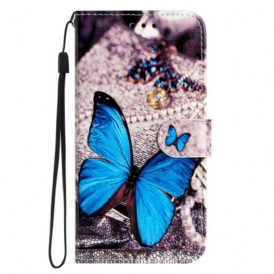 Folio-fodral Moto G73 5G Med Kedjar Precious Blue Butterfly Med Rem