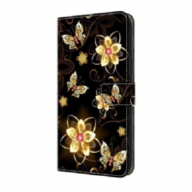 Läderfodral Google Pixel 10 / 10 Pro Telefonfodral Gyllene Blommor Och Fjärilar