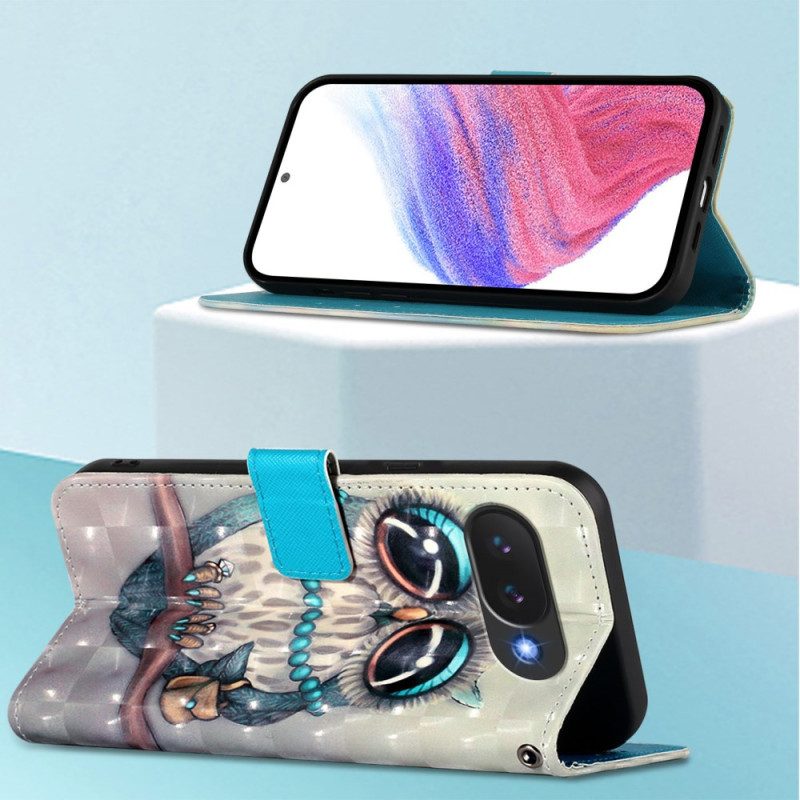 Läderfodral Google Pixel 10a Telefonfodral Grå Uggla