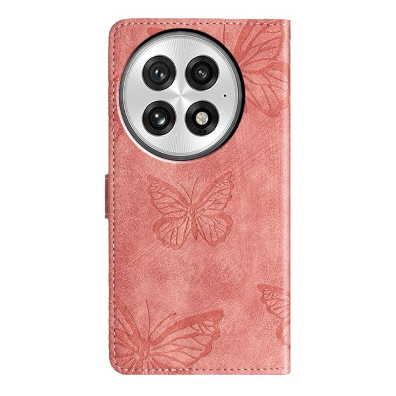 Läderfodral Oneplus 13 Telefonfodral Fjärilsmockad Effekt