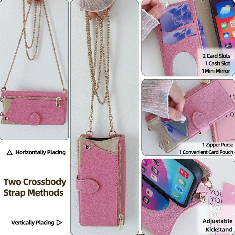 Läderfodral Oneplus 13 Telefonfodral Tvåfärgad Plånbok Med Kedja