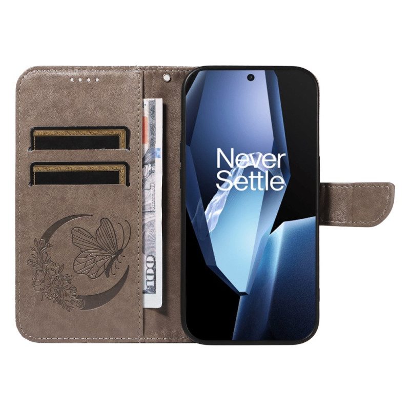 Läderfodral Oneplus 13r Telefonfodral Plånbok Med Fjärilsdesign