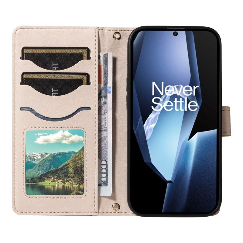 Läderfodral Oneplus 13r Telefonfodral Quiltad Med Rem Och Axelrem