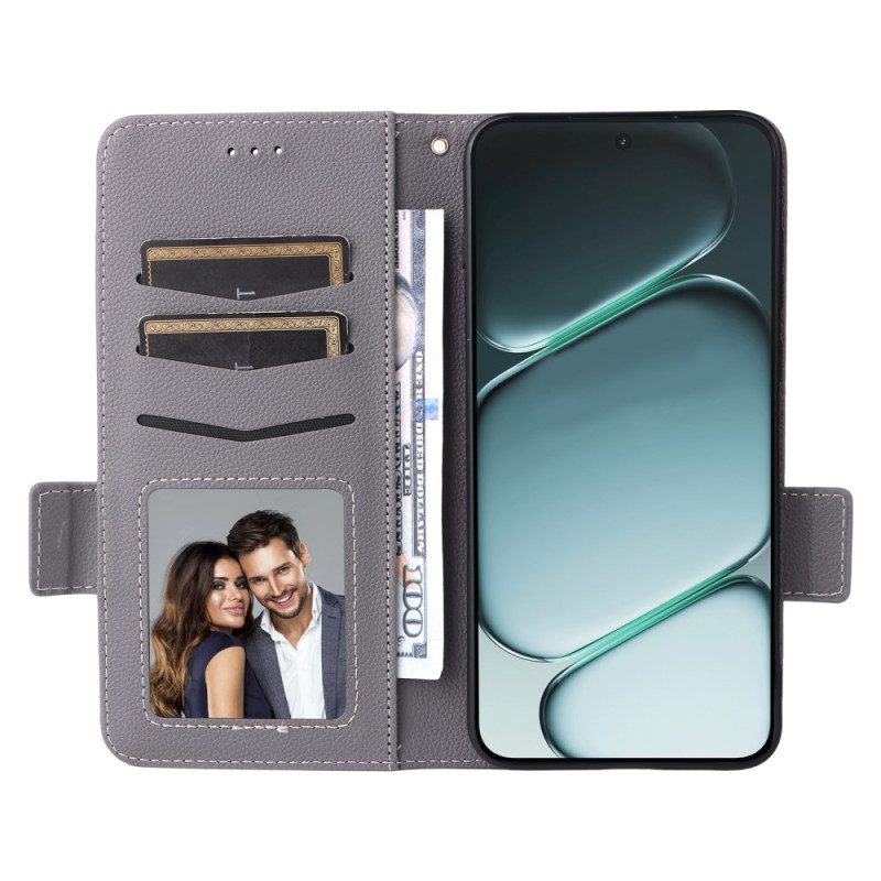 Läderfodral Oneplus 15r Telefonfodral Litchitextur Med Rem