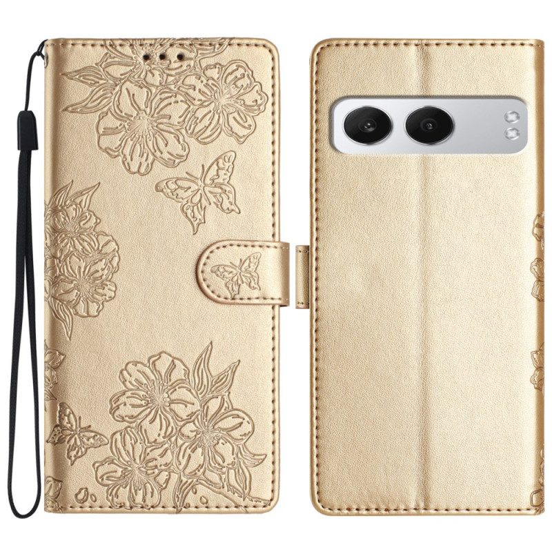 Läderfodral Oneplus Nord 4 Telefonfodral Blommig Remdesign