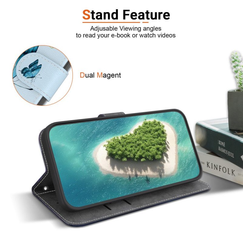 Läderfodral Oneplus Nord 4 Telefonfodral Snodd Med Blått Fjäril Och Blomma