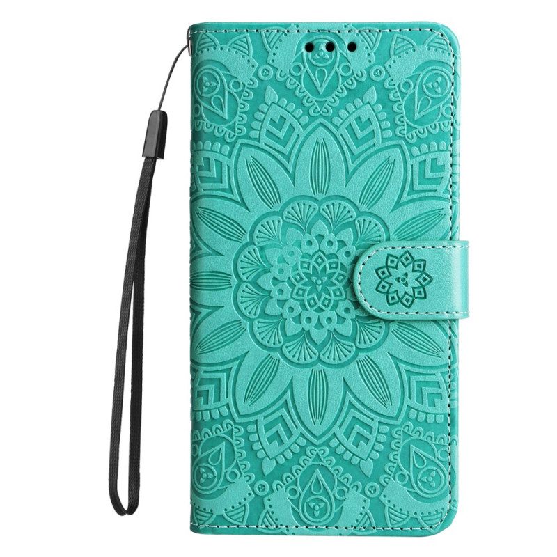 Läderfodral Oneplus Nord 4 Telefonfodral Solrosmönstrad Rem
