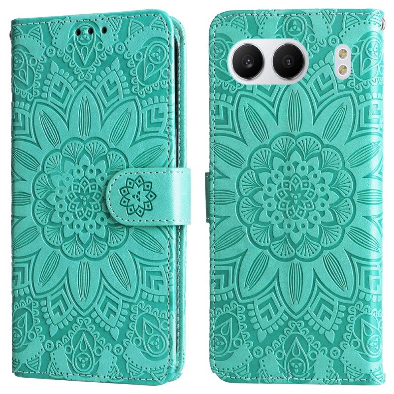 Läderfodral Oneplus Nord 4 Telefonfodral Solrosmönstrad Rem