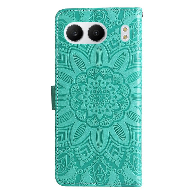 Läderfodral Oneplus Nord 4 Telefonfodral Solrosmönstrad Rem
